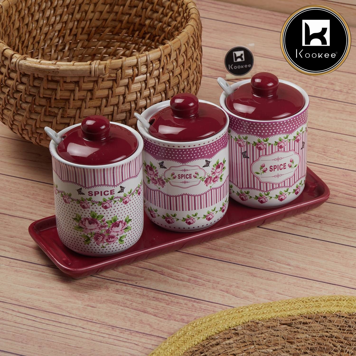 Kookee Condiment Jars, Maroon, ART11543