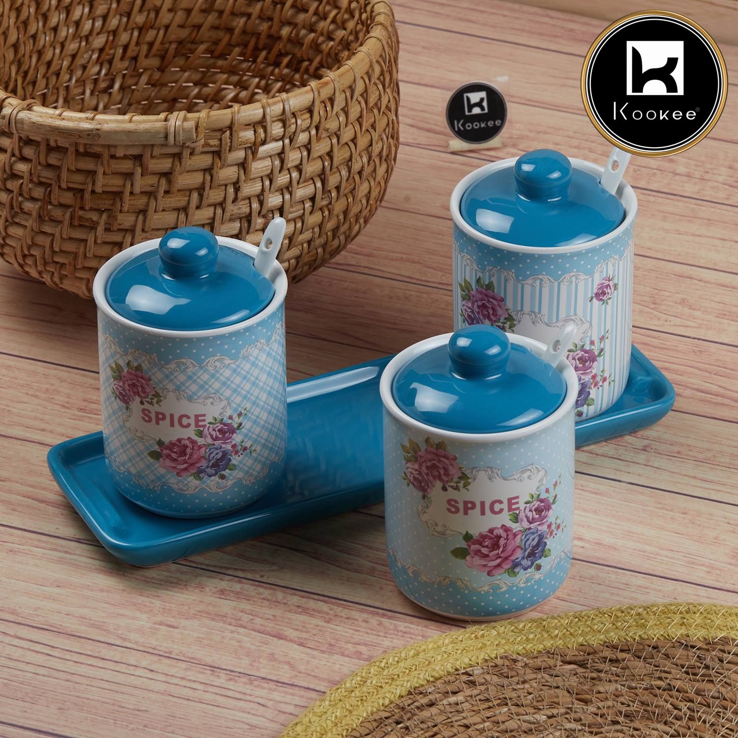 Kookee Condiment Jars, Blue, ART11544
