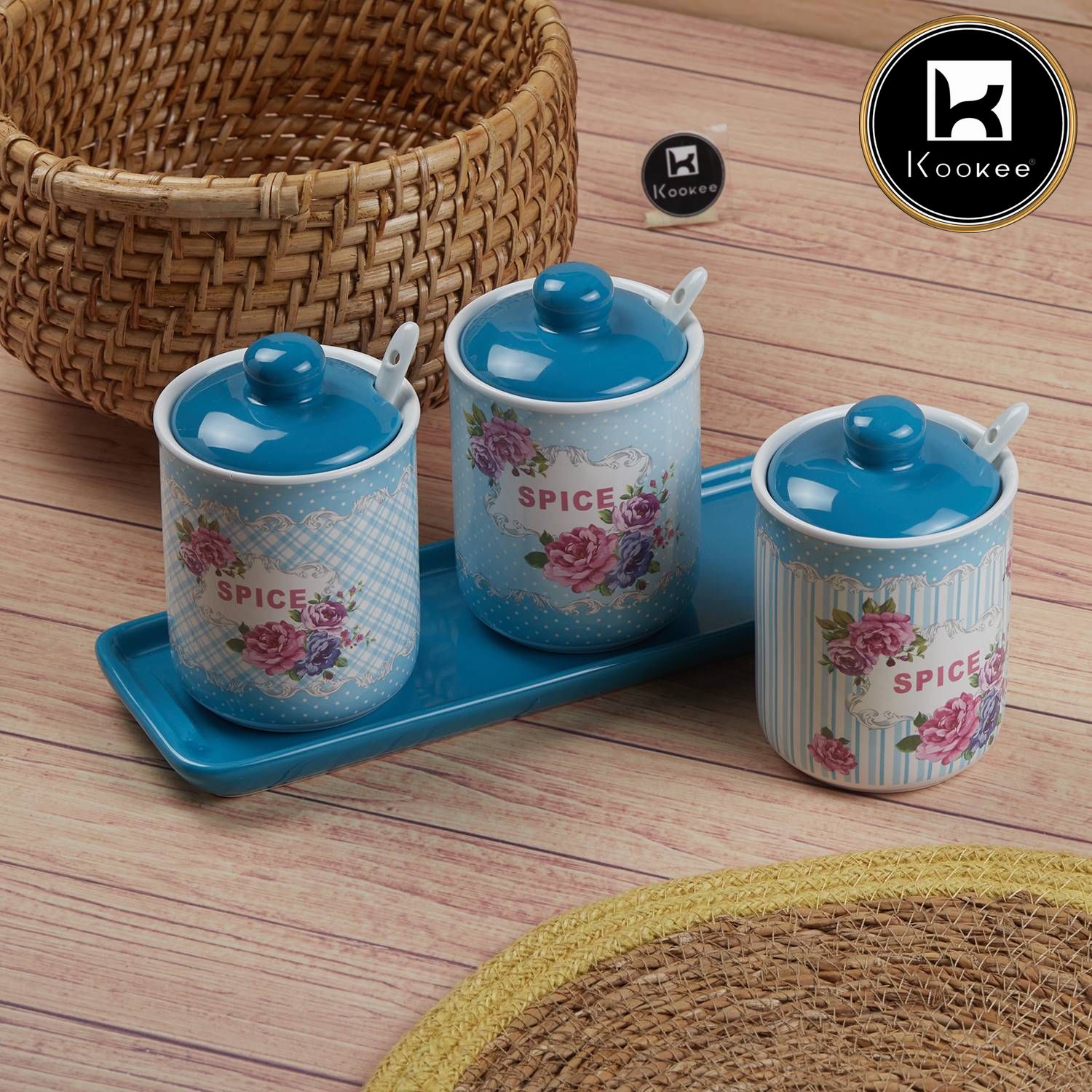 Kookee Condiment Jars, Blue, ART11544