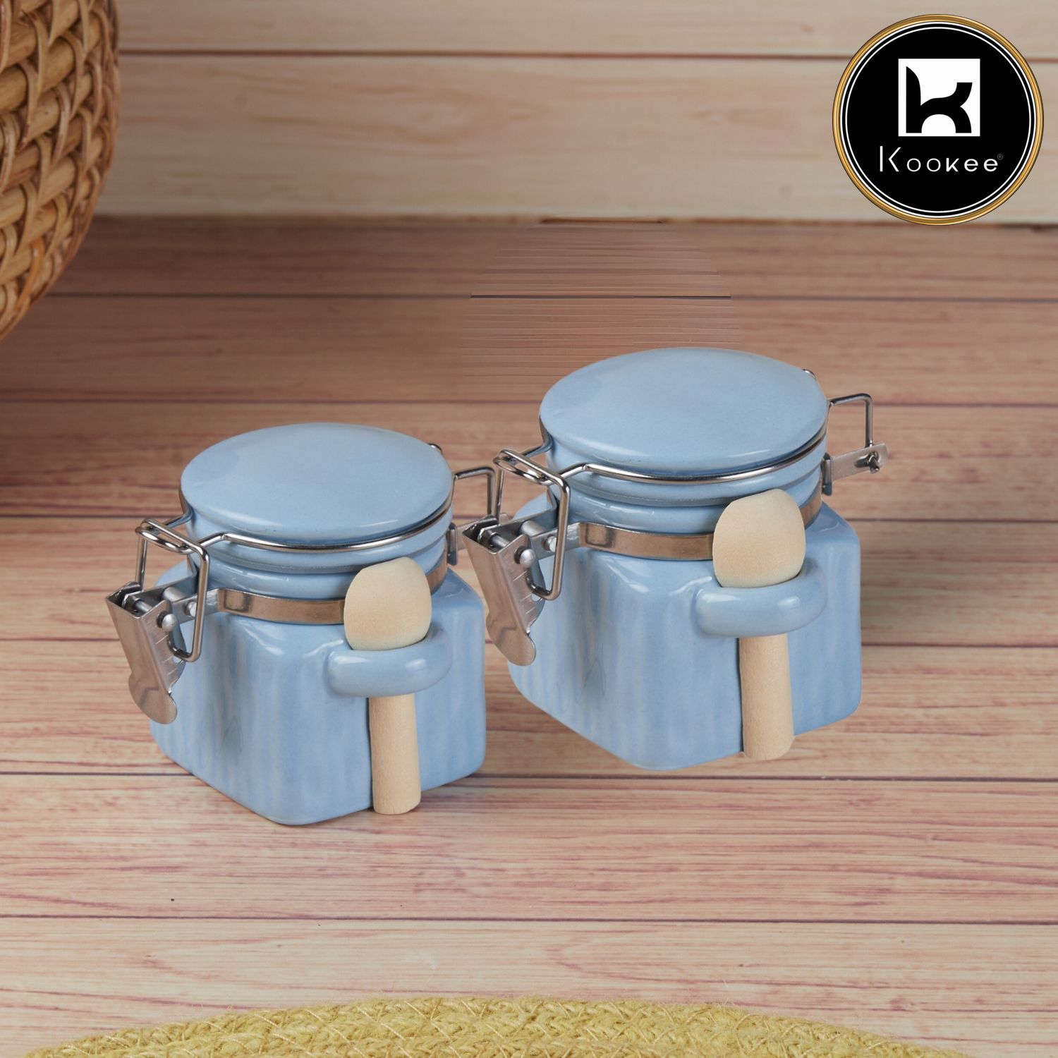 Kookee Ceramic Airtight Mini Canister Jar and Container for Kitchen (Pack of 2) (11548)