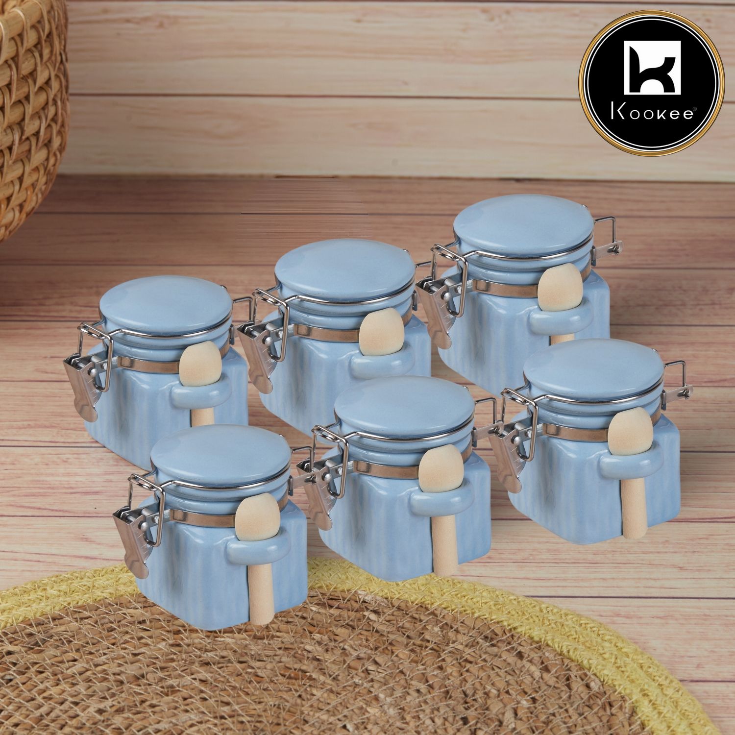 Kookee Ceramic Airtight Mini Canister Jar and Container for Kitchen (Pack of 6) (11550)