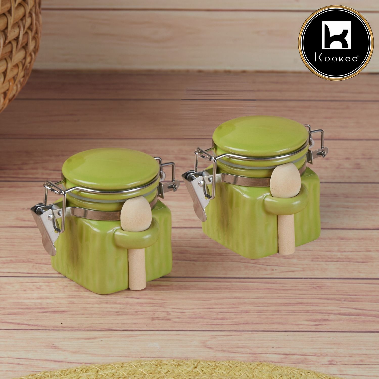 Kookee Ceramic Airtight Mini Canister Jar and Container for Kitchen (Pack of 2) (11558)
