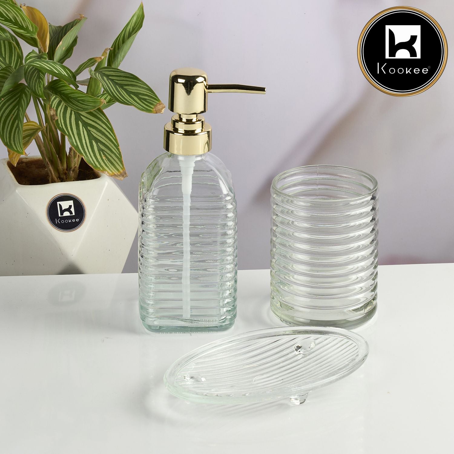 Kookee Glass Bathroom Sets, Transparent, ART11565