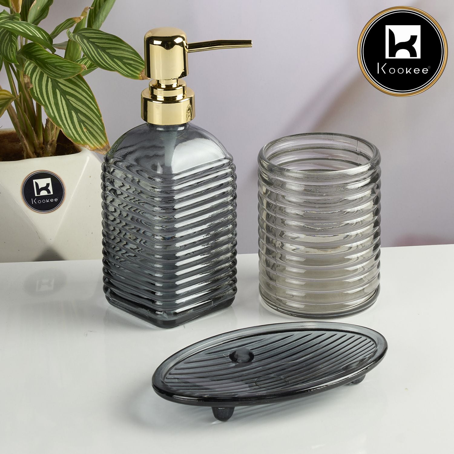 Kookee Glass Bathroom Sets, Grey, ART11566