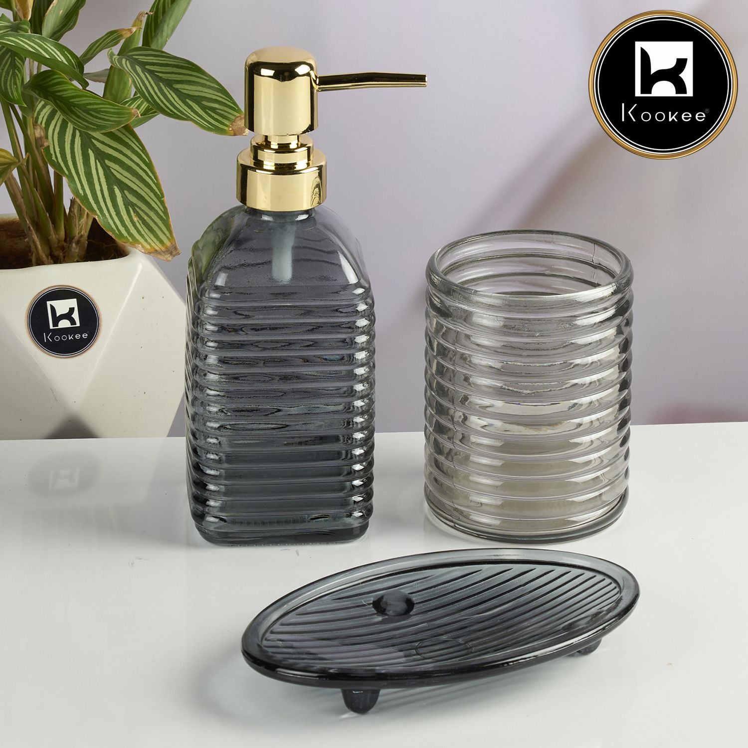 Kookee Glass Bathroom Sets, Grey, ART11566