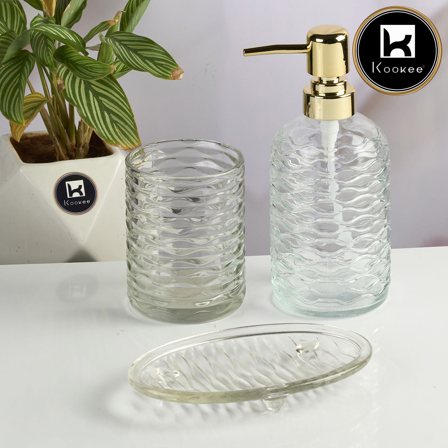 Kookee Glass Bathroom Sets, Transparent, ART11573