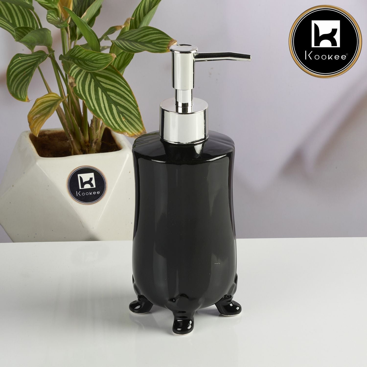 Kookee Ceramic Soap Dispenser for handwash for Bathroom, Black, (Set of 1) (11575)