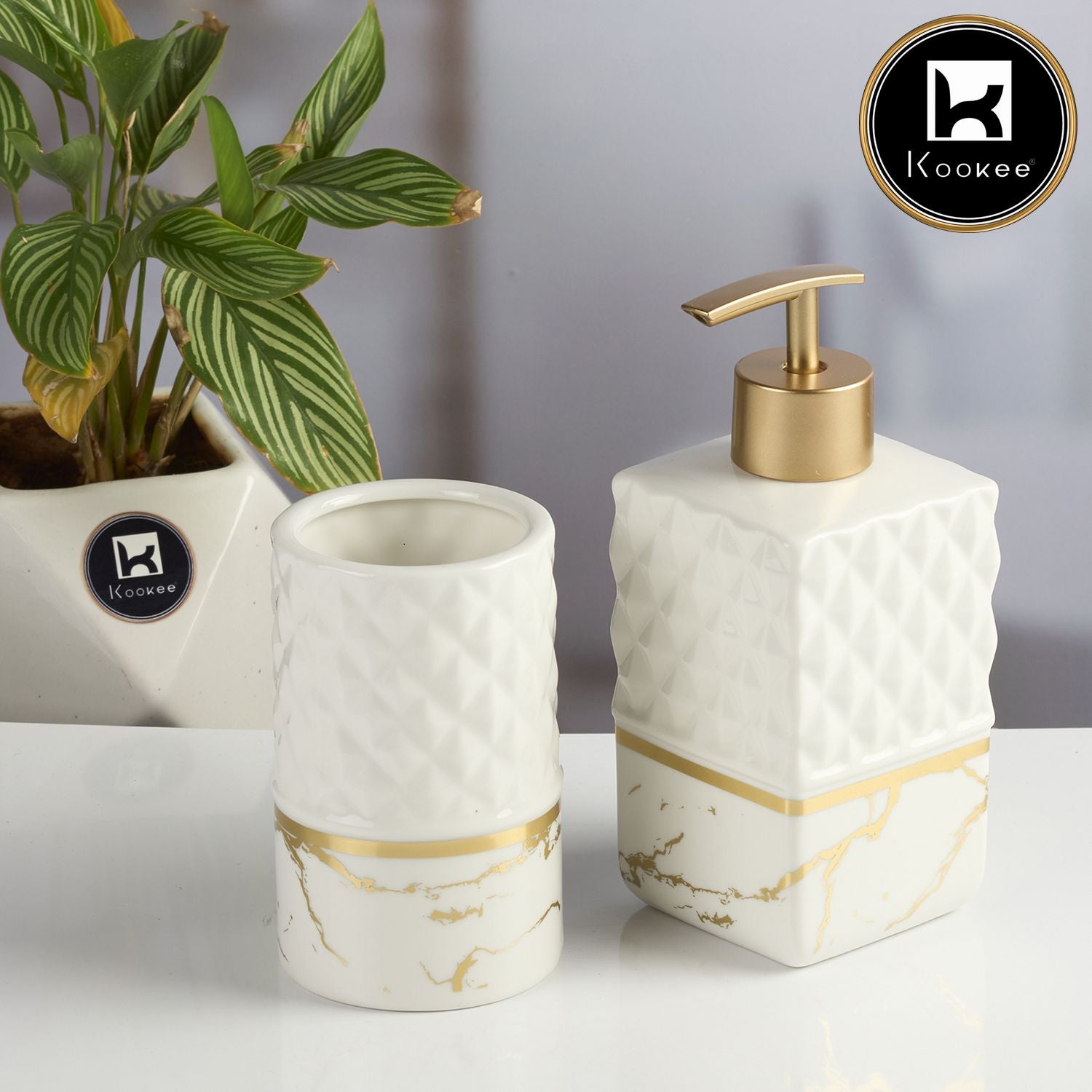 Kookee Ceramic Bathroom Sets, White, ART11578