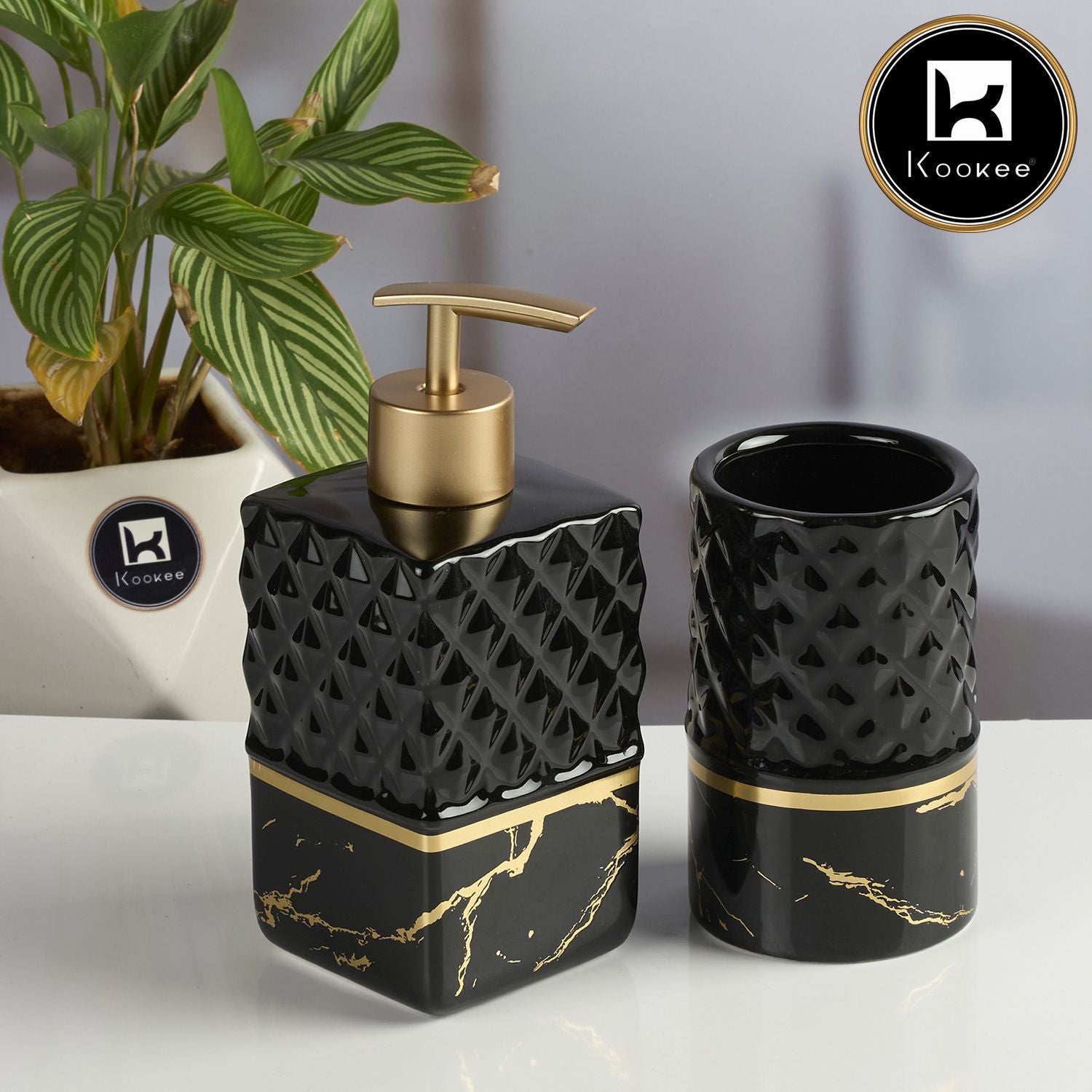Kookee Ceramic Bathroom Sets, Black, ART11579