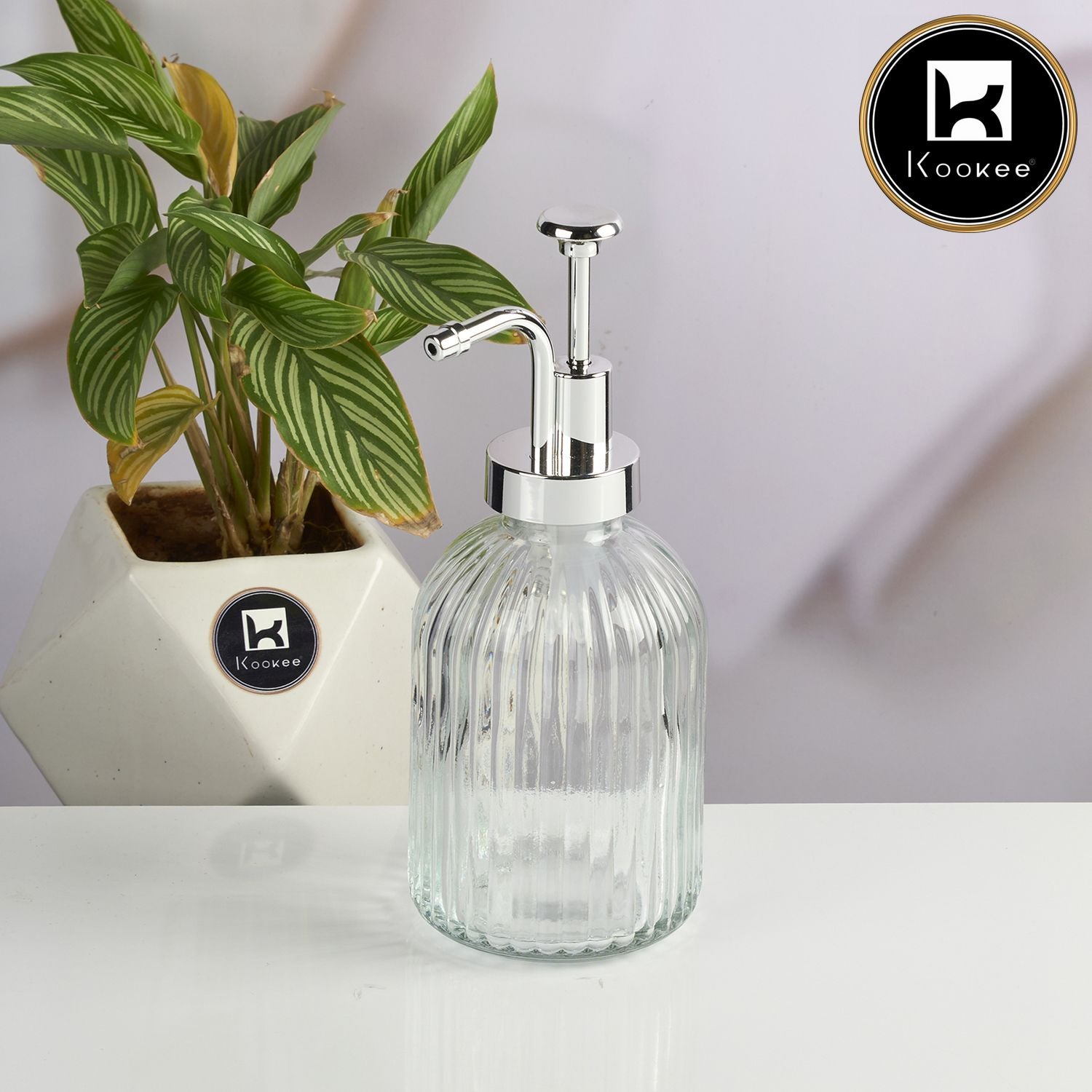 Glass Soap Dispenser for handwash for Bathroom, Transparent (Set of 1) (11580)