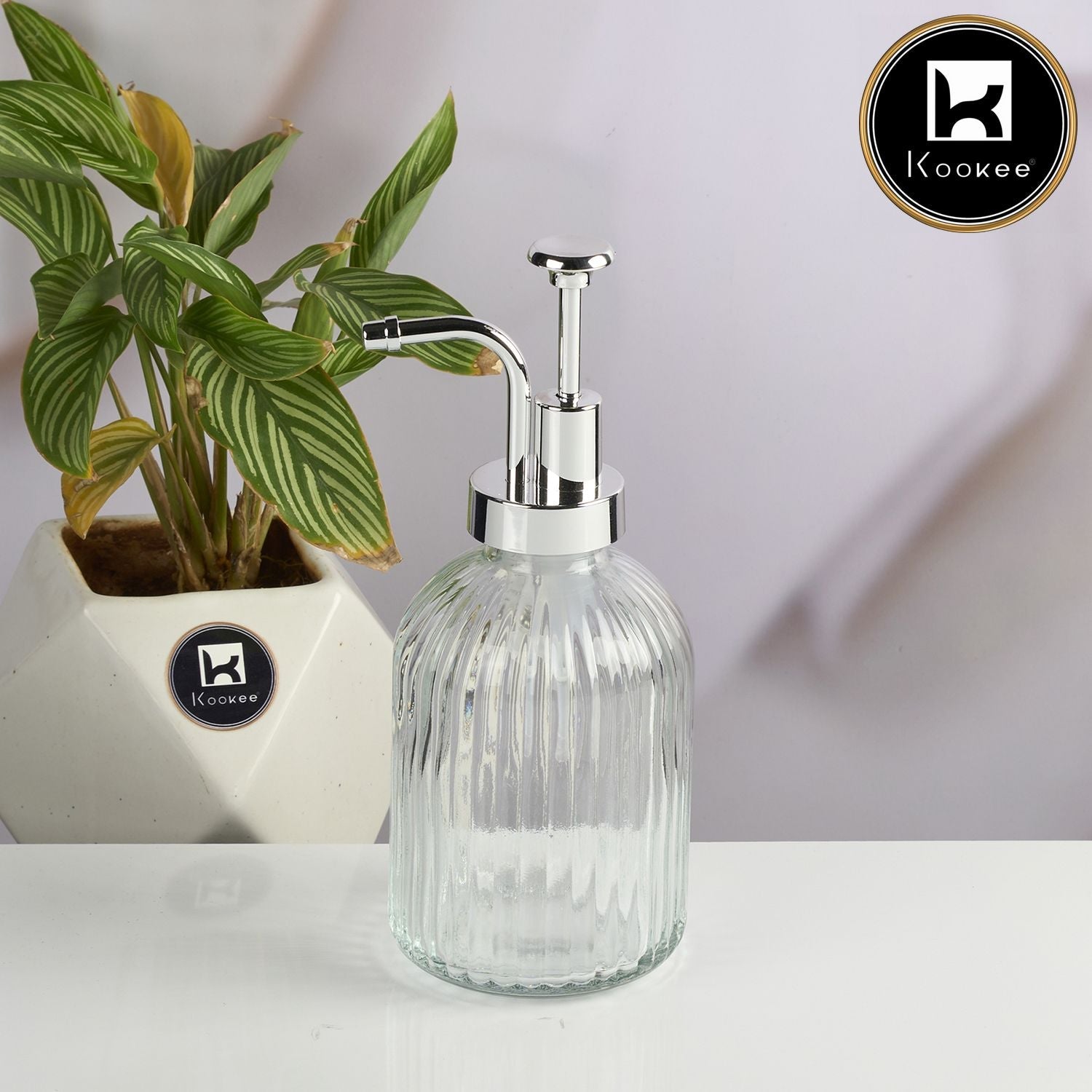 Kookee Glass Soap Dispenser for handwash for Bathroom, Transparent (Set of 1) (11580)
