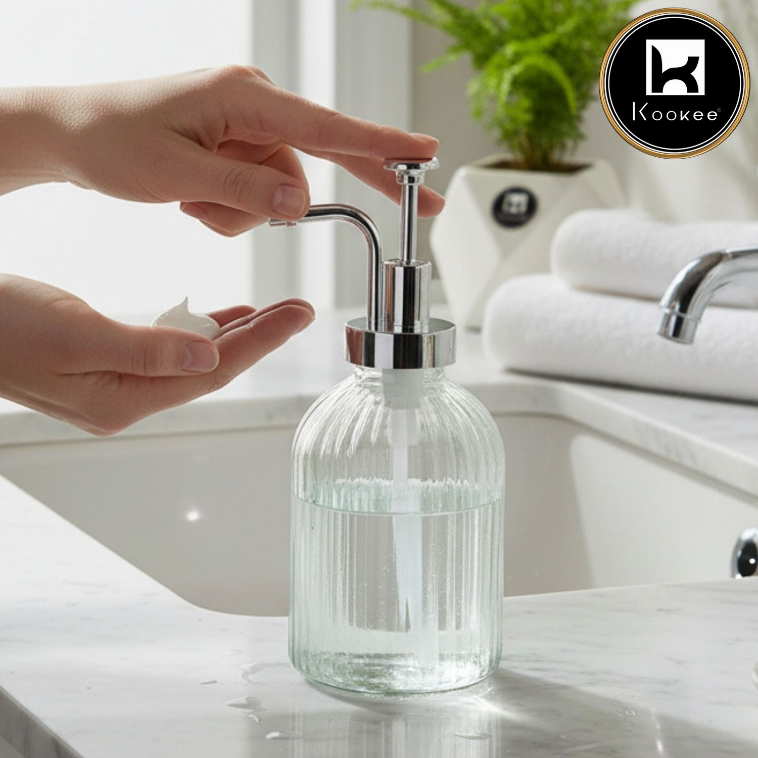 Glass Soap Dispenser for handwash for Bathroom, Green & Blue (Set of 2) (12188)