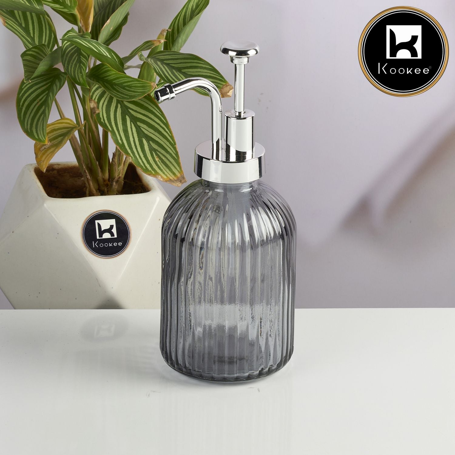 Glass Soap Dispenser for handwash, Grey (Set of 1) (11581)