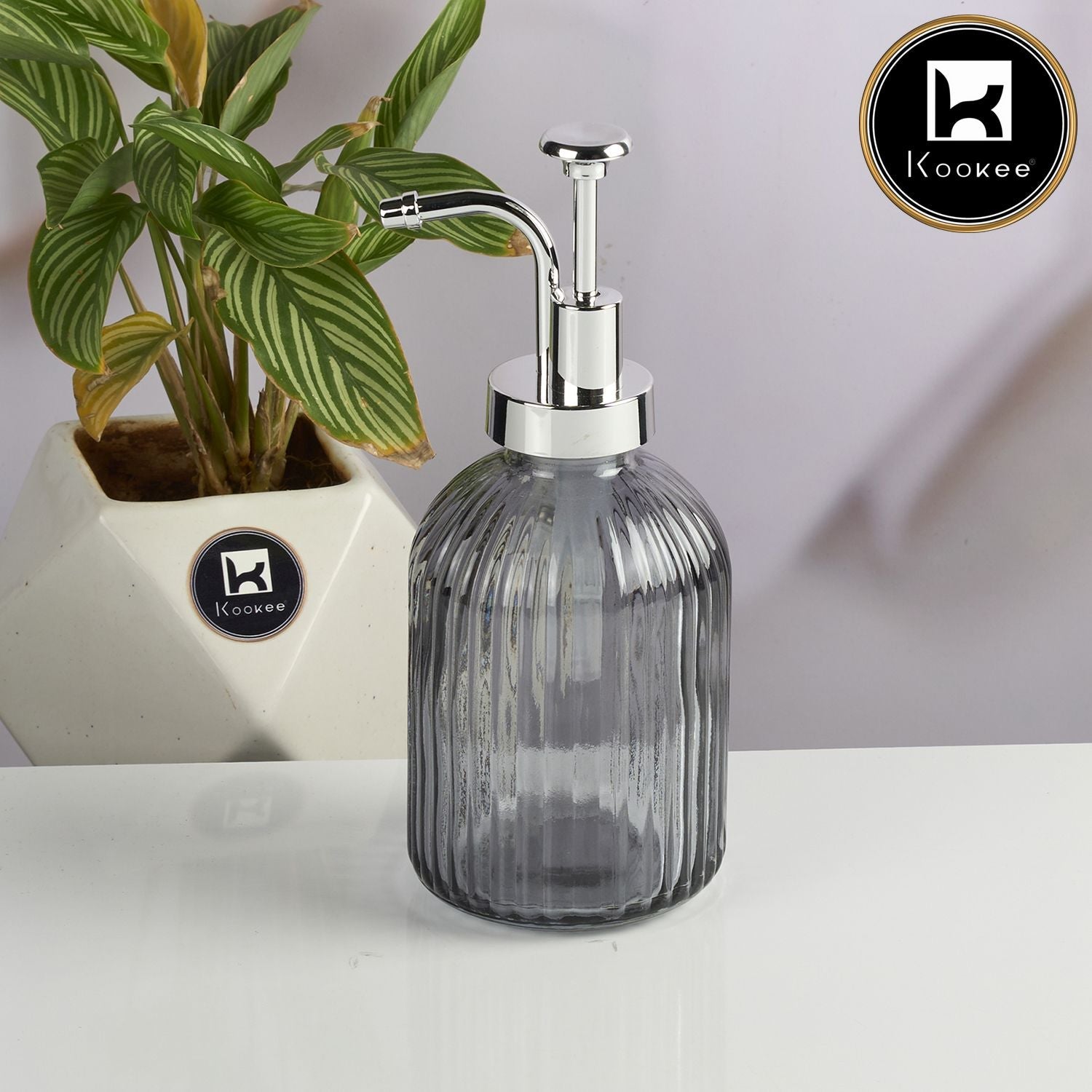 Kookee Glass Soap Dispenser for handwash, Grey (Set of 1) (11581)