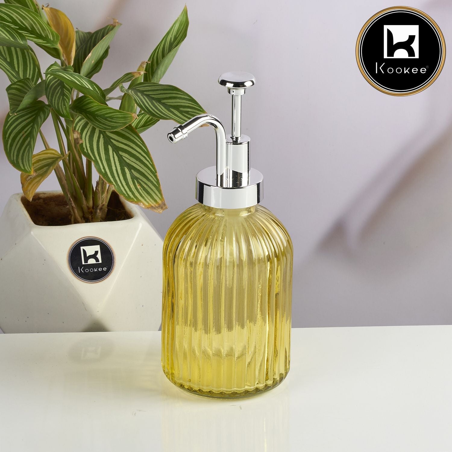 Glass Soap Dispenser for handwash, Yellow (Set of 1) (11582)