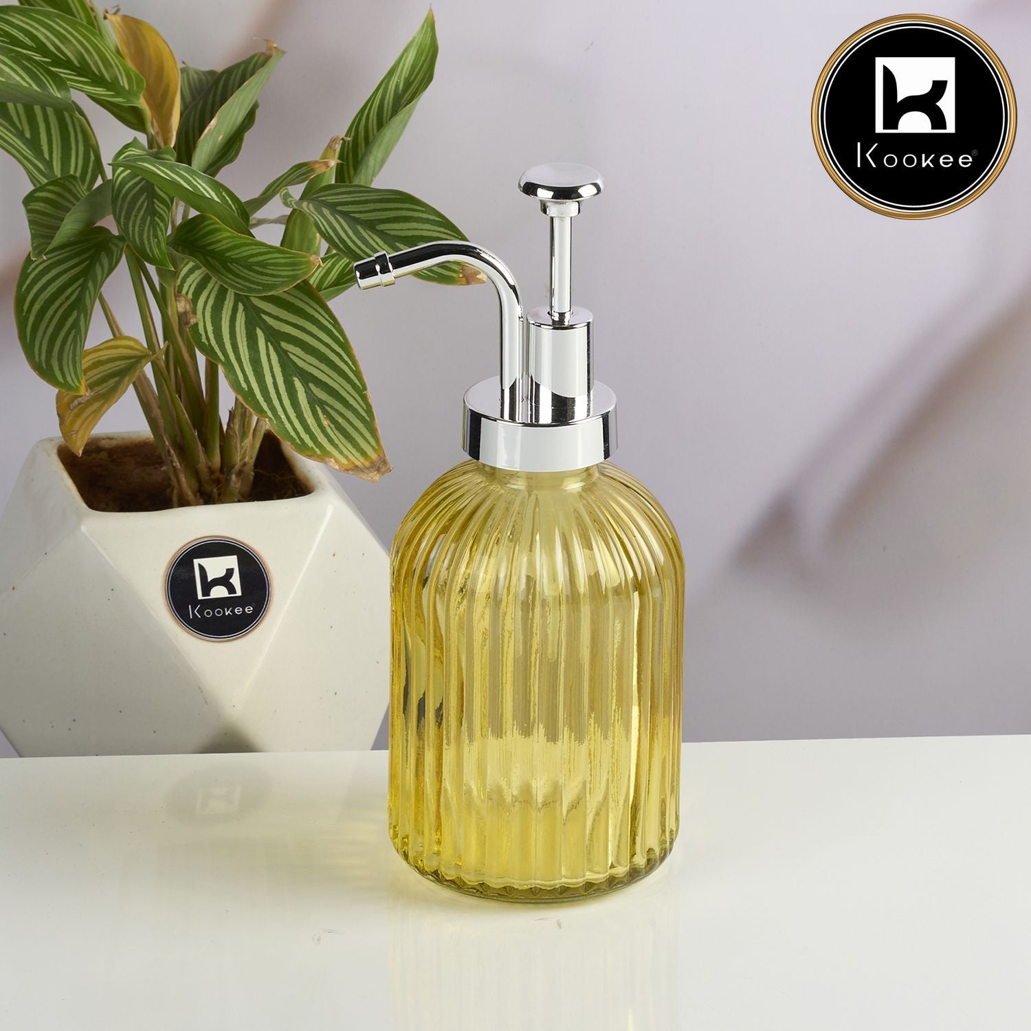 Kookee Glass Soap Dispenser for handwash, Yellow (Set of 1) (11582)