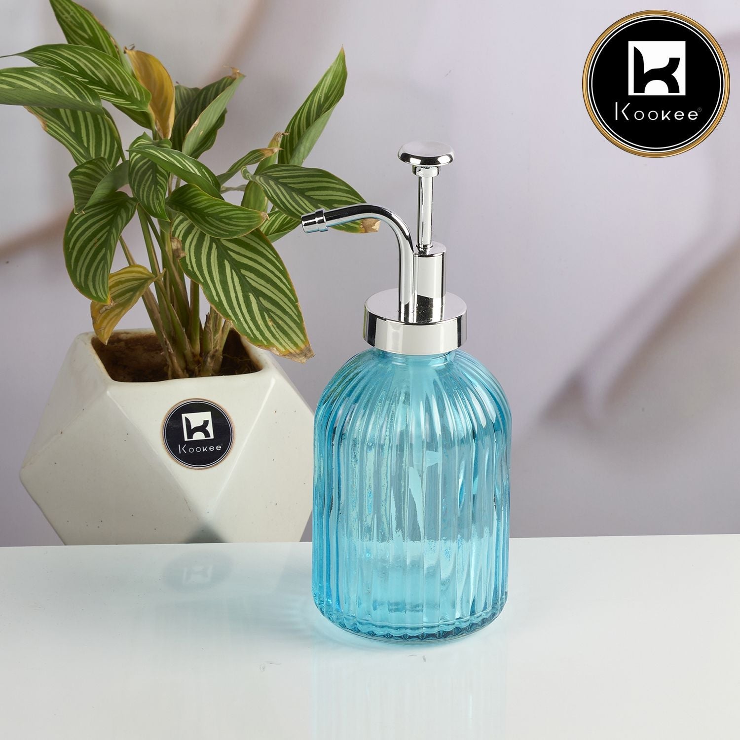 Kookee Glass Soap Dispenser for handwash, Blue (Set of 1) (11583)