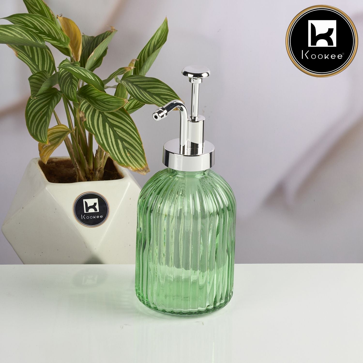 Glass Soap Dispenser for handwash, Green (Set of 1) (11584)