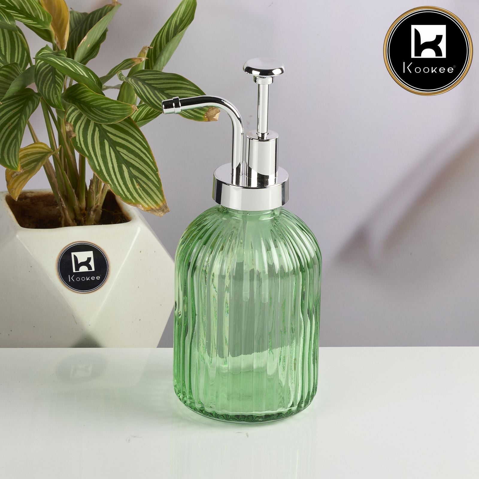 Kookee Glass Soap Dispenser for handwash, Green (Set of 1) (11584)