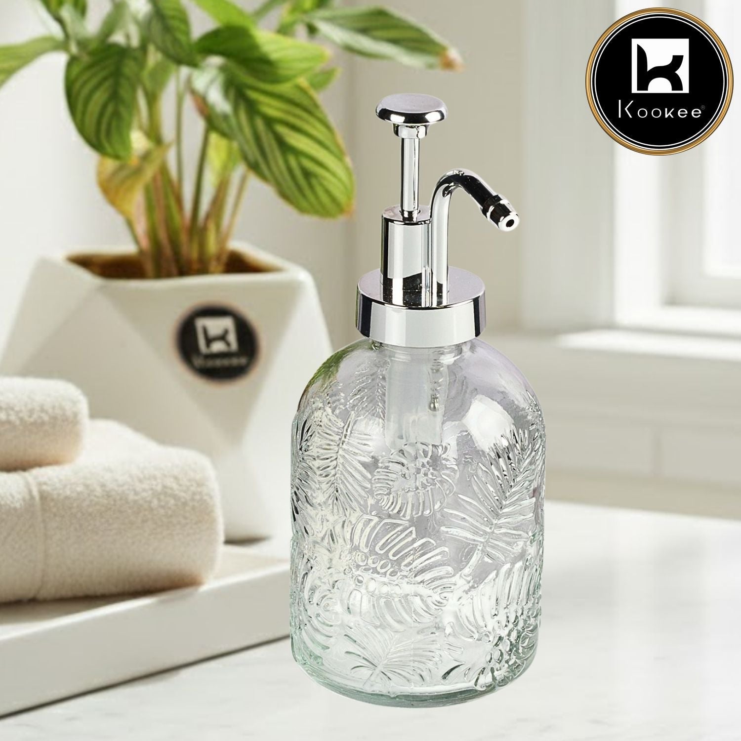 Glass Soap Dispenser for handwash for Bathroom, Transparent (Set of 1) (11585)