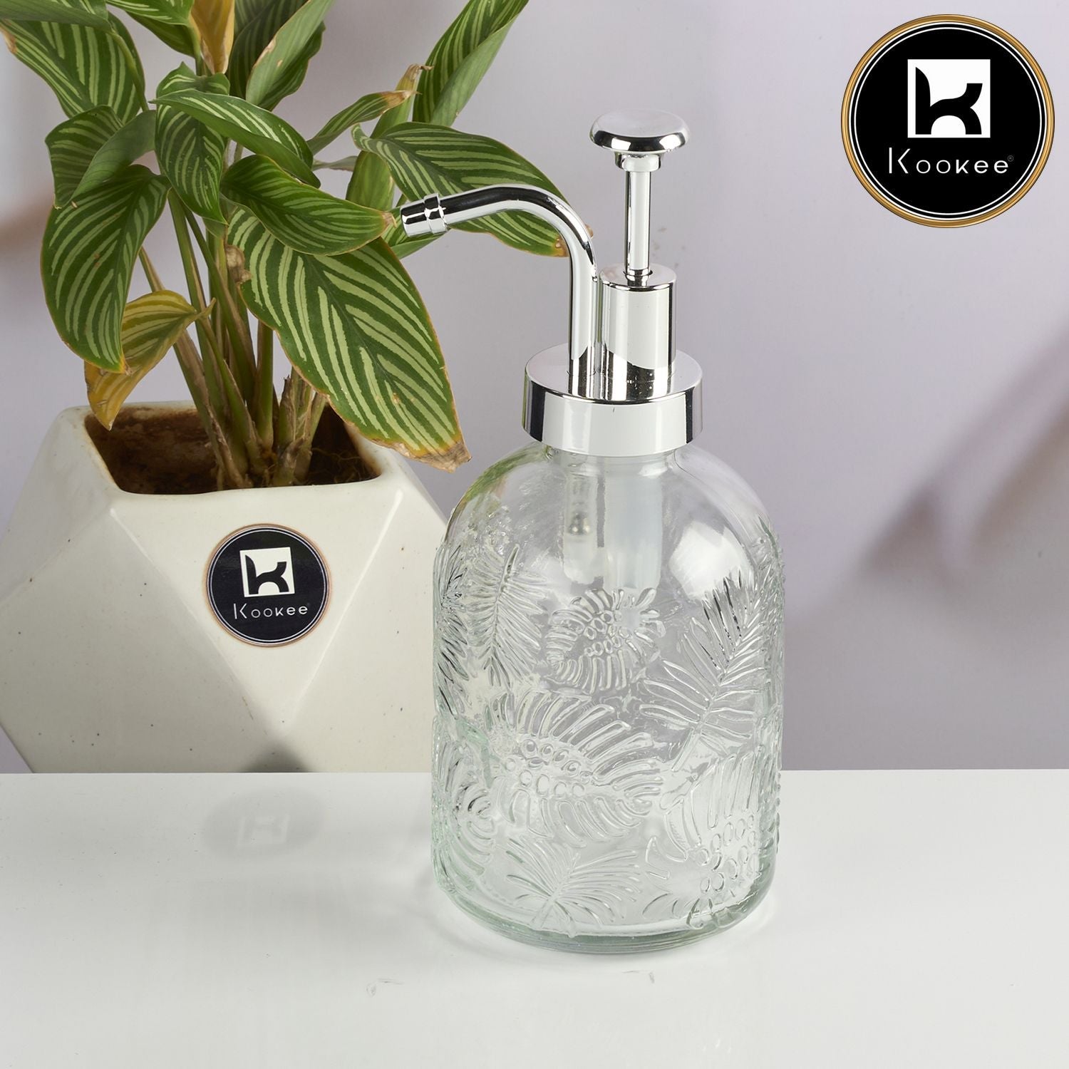Kookee Glass Soap Dispenser for handwash for Bathroom, Transparent (Set of 1) (11585)