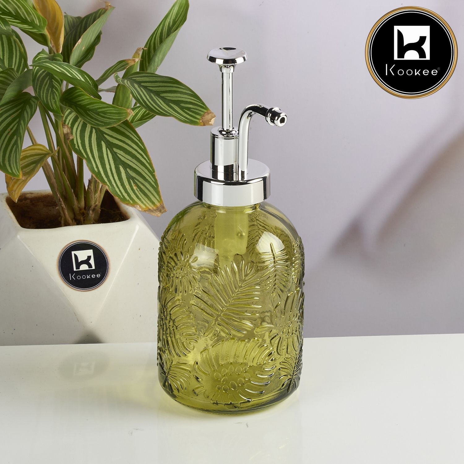 Glass Soap Dispenser for handwash, Green (Set of 1) (11586)