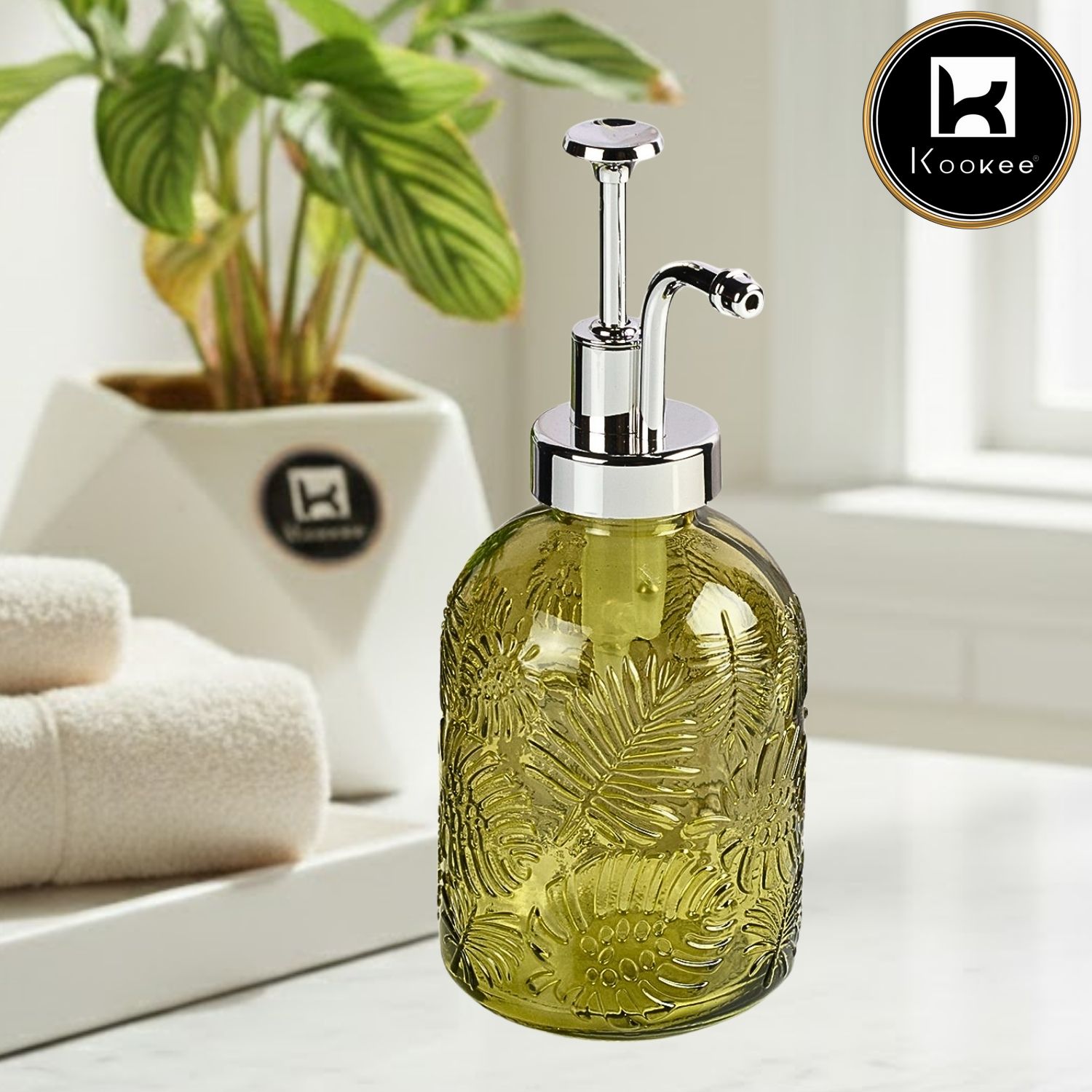 Glass Soap Dispenser for handwash, Green (Set of 1) (11586)