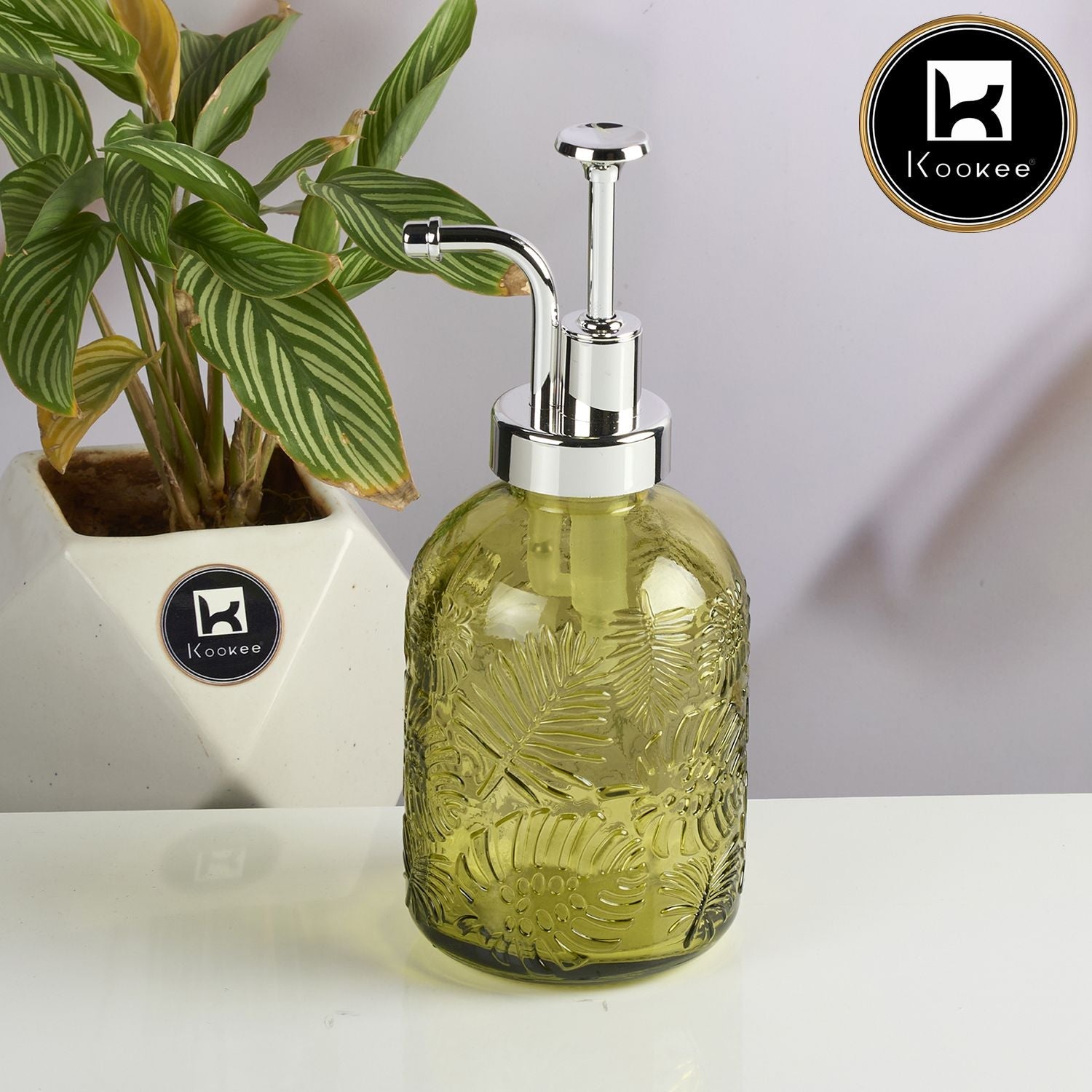 Kookee Glass Soap Dispenser for handwash, Green (Set of 1) (11586)