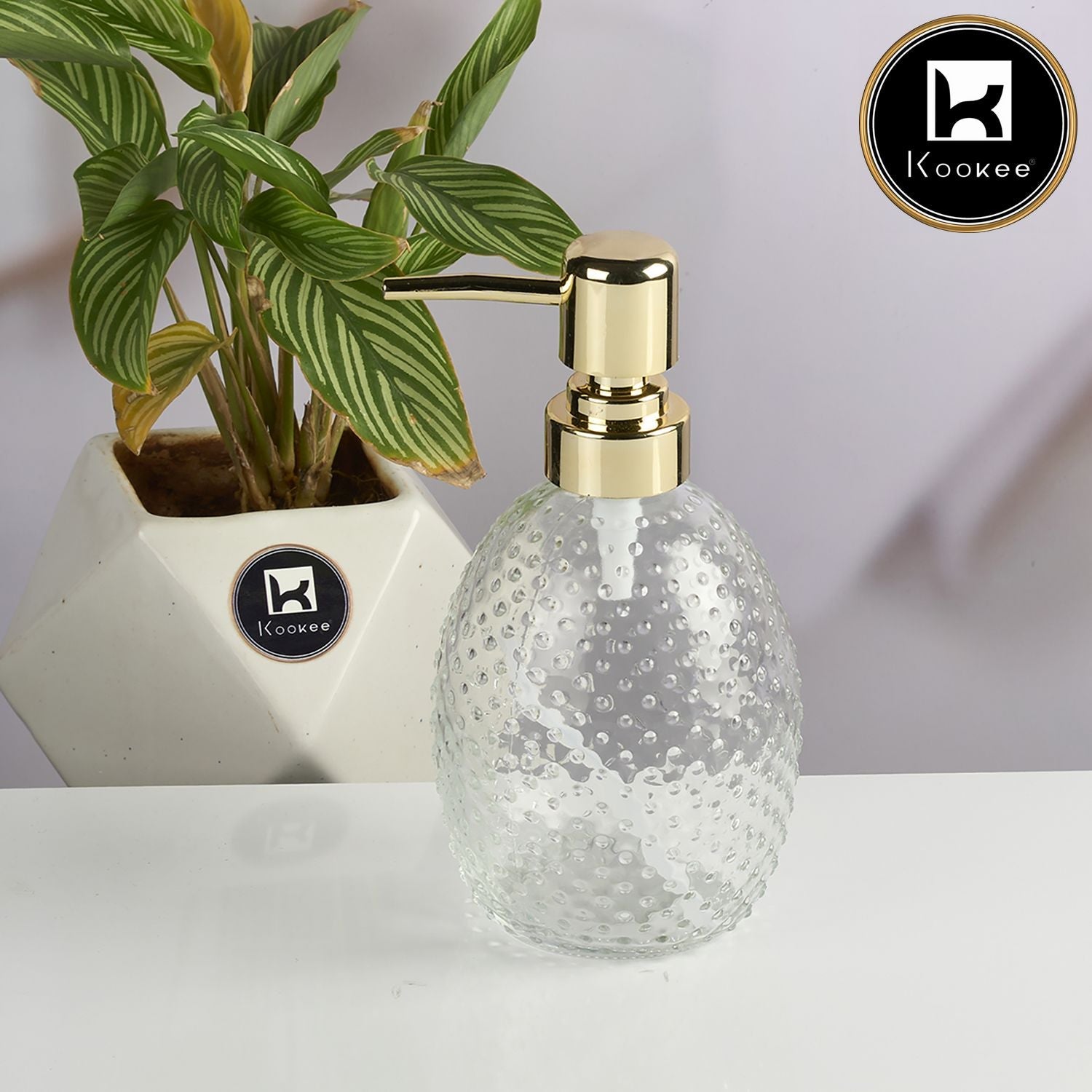 Kookee Glass Soap Dispenser for handwash for Bathroom, Transparent (Set of 1) (11587)