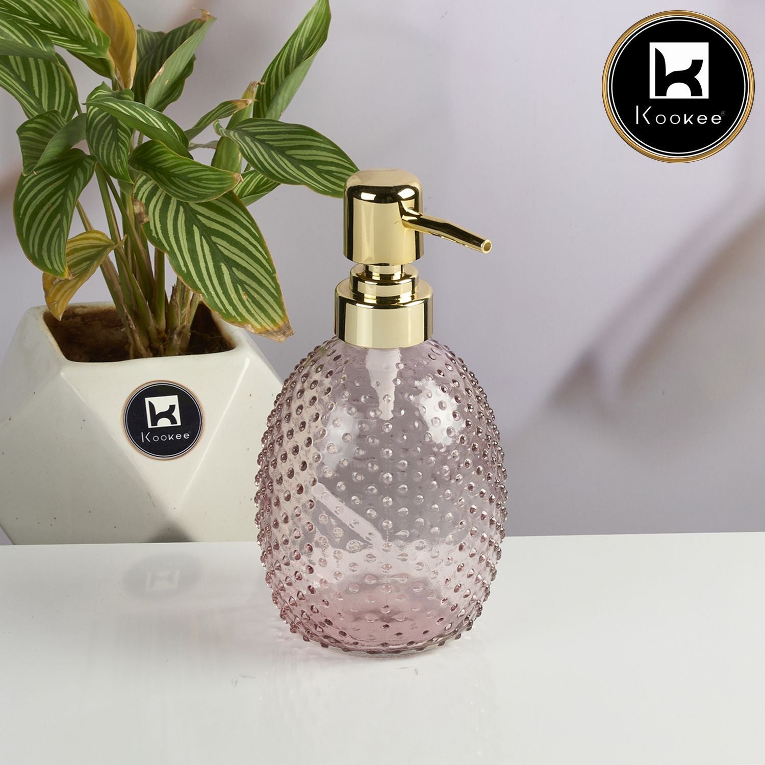 Glass Soap Dispenser for handwash, Pink (Set of 1) (11588)