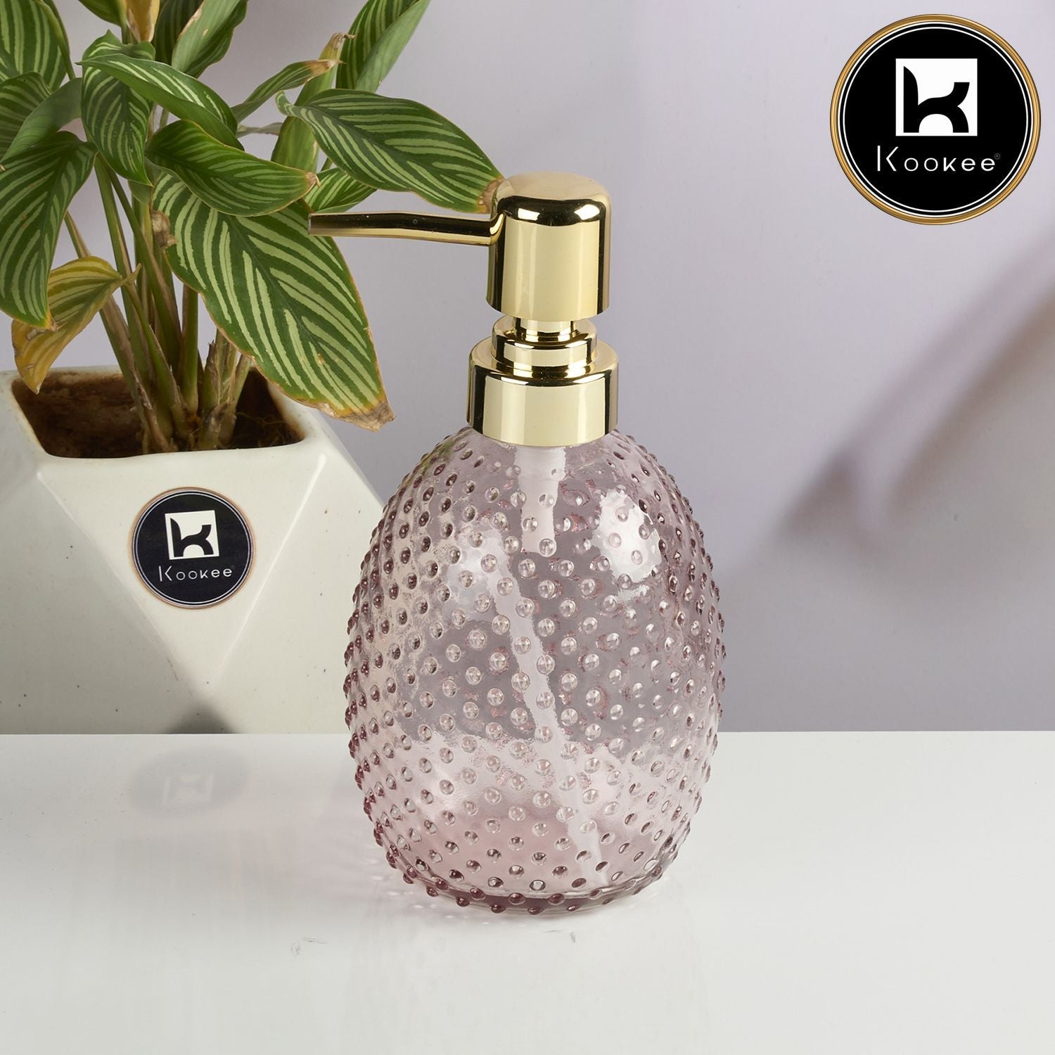 Kookee Glass Soap Dispenser for handwash, Pink (Set of 1) (11588)