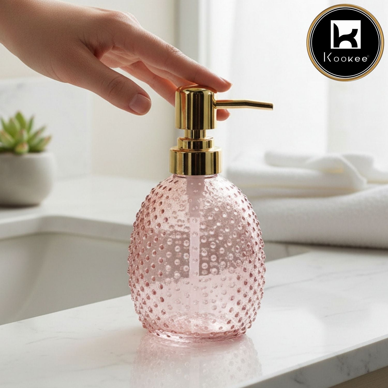 Glass Soap Dispenser for handwash for Bathroom, Pink & Green (Set of 2) (12156)