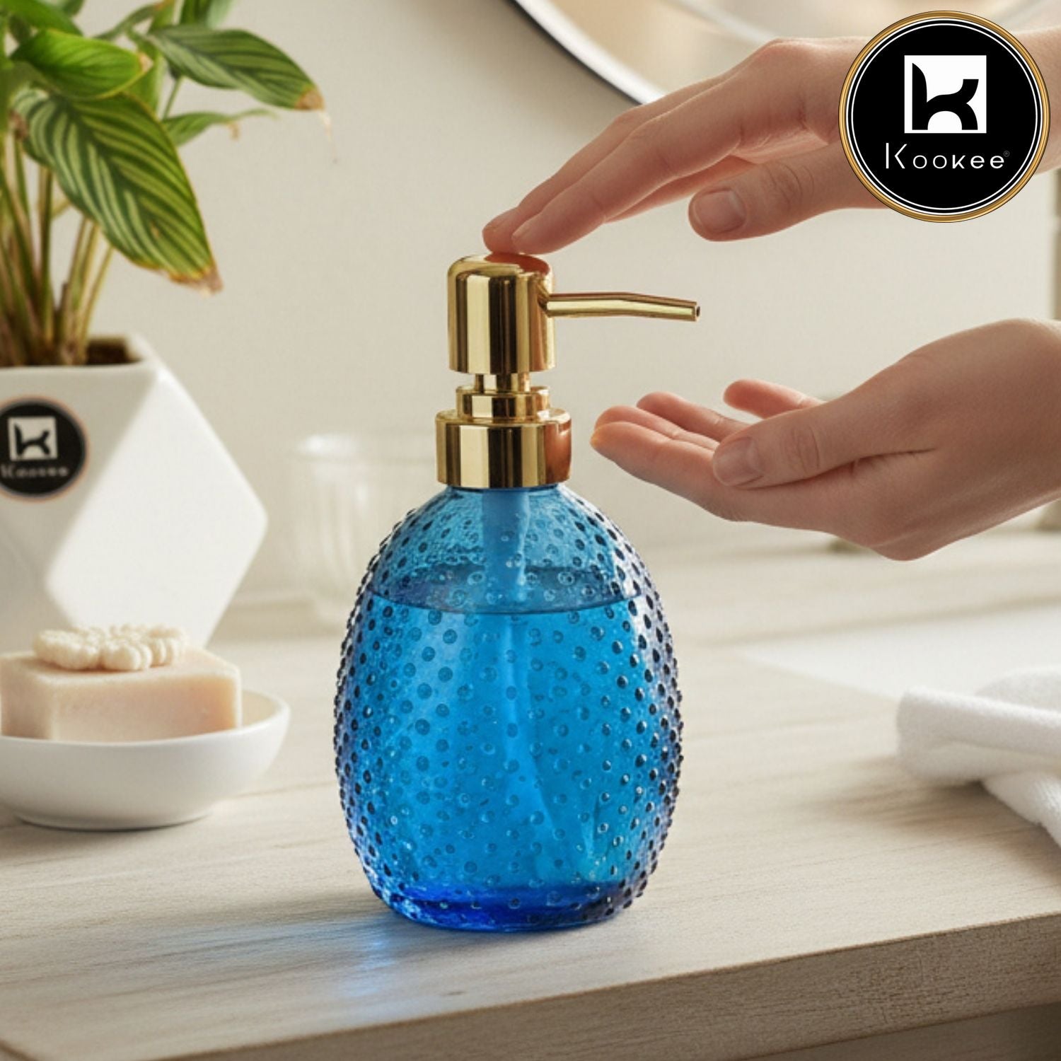 Glass Soap Dispenser for handwash for Bathroom, Blue (Set of 2) (12120)