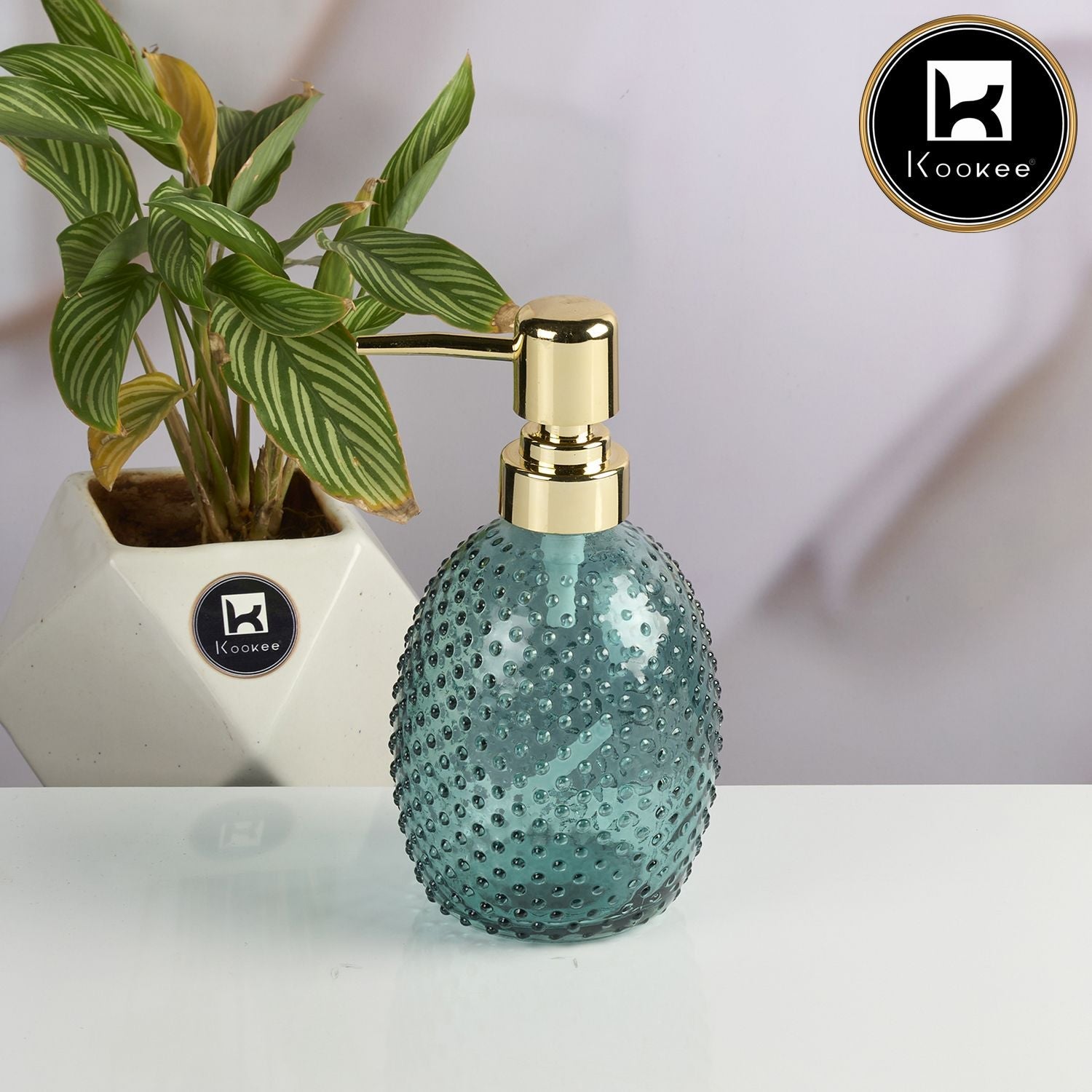 Kookee Glass Soap Dispenser for handwash, Green (Set of 1) (11590)