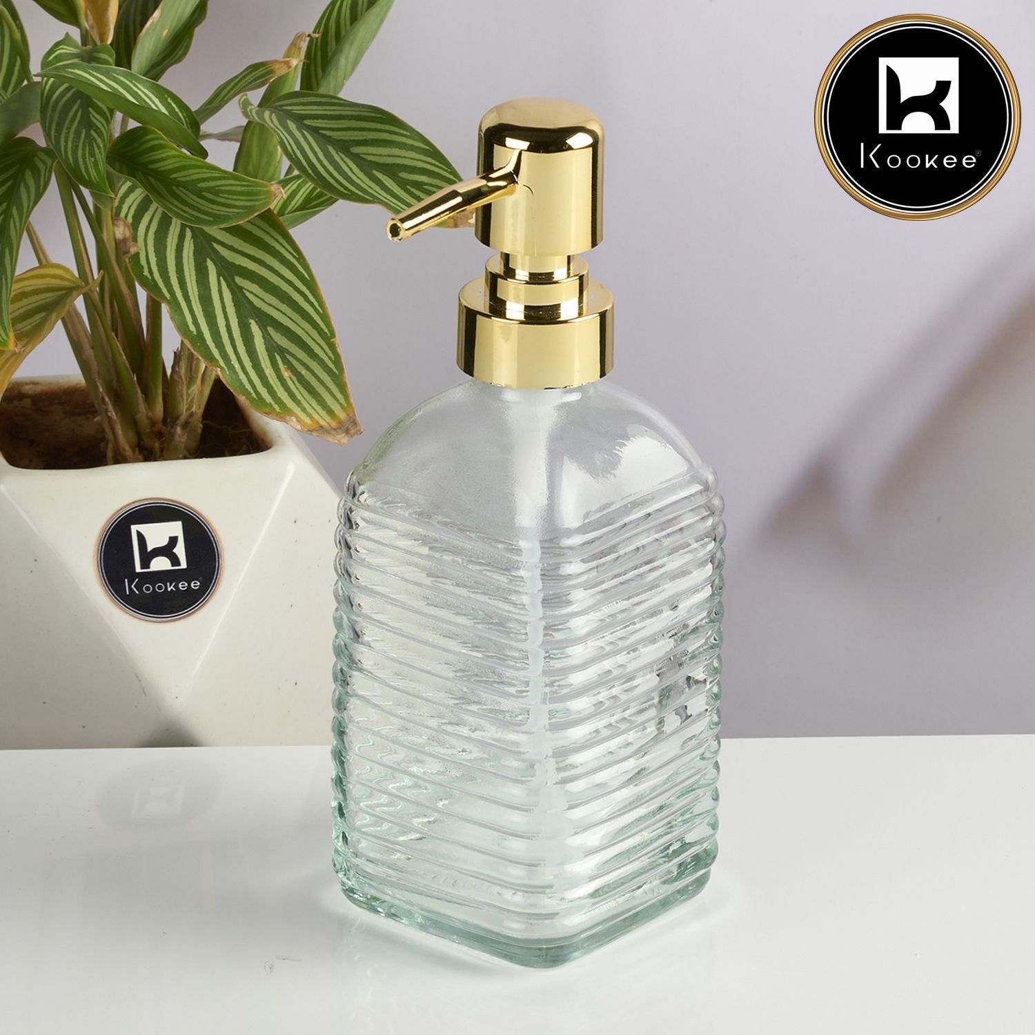 Kookee Glass Soap Dispenser for handwash for Bathroom, Transparent (Set of 1) (11591)