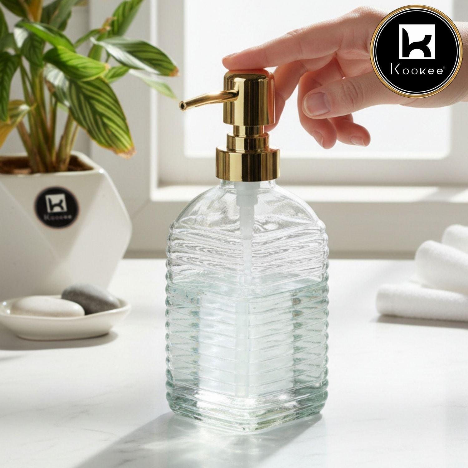 Glass Soap Dispenser for handwash for Bathroom, Transparent (Set of 1) (11591)