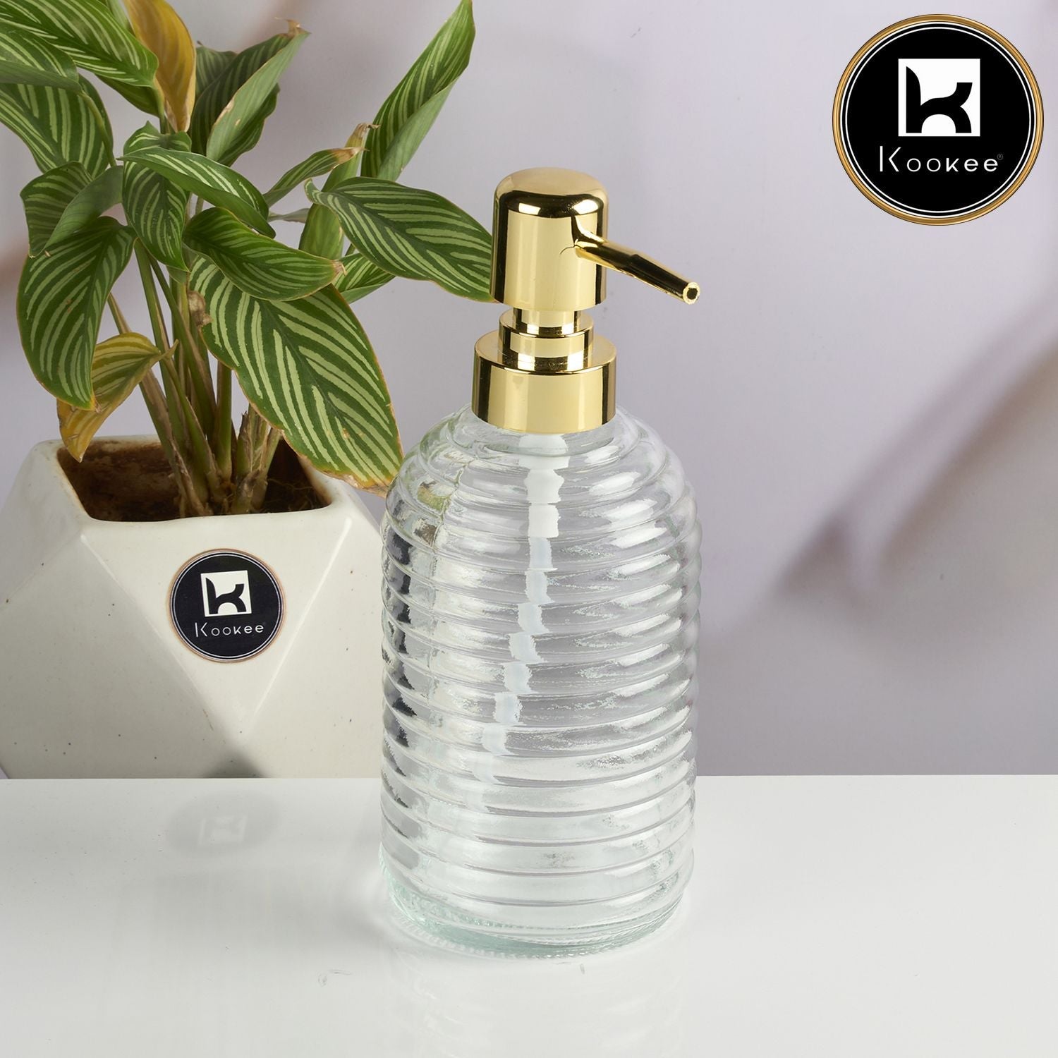 Glass Soap Dispenser for handwash for Bathroom, Transparent (Set of 1) (11592)