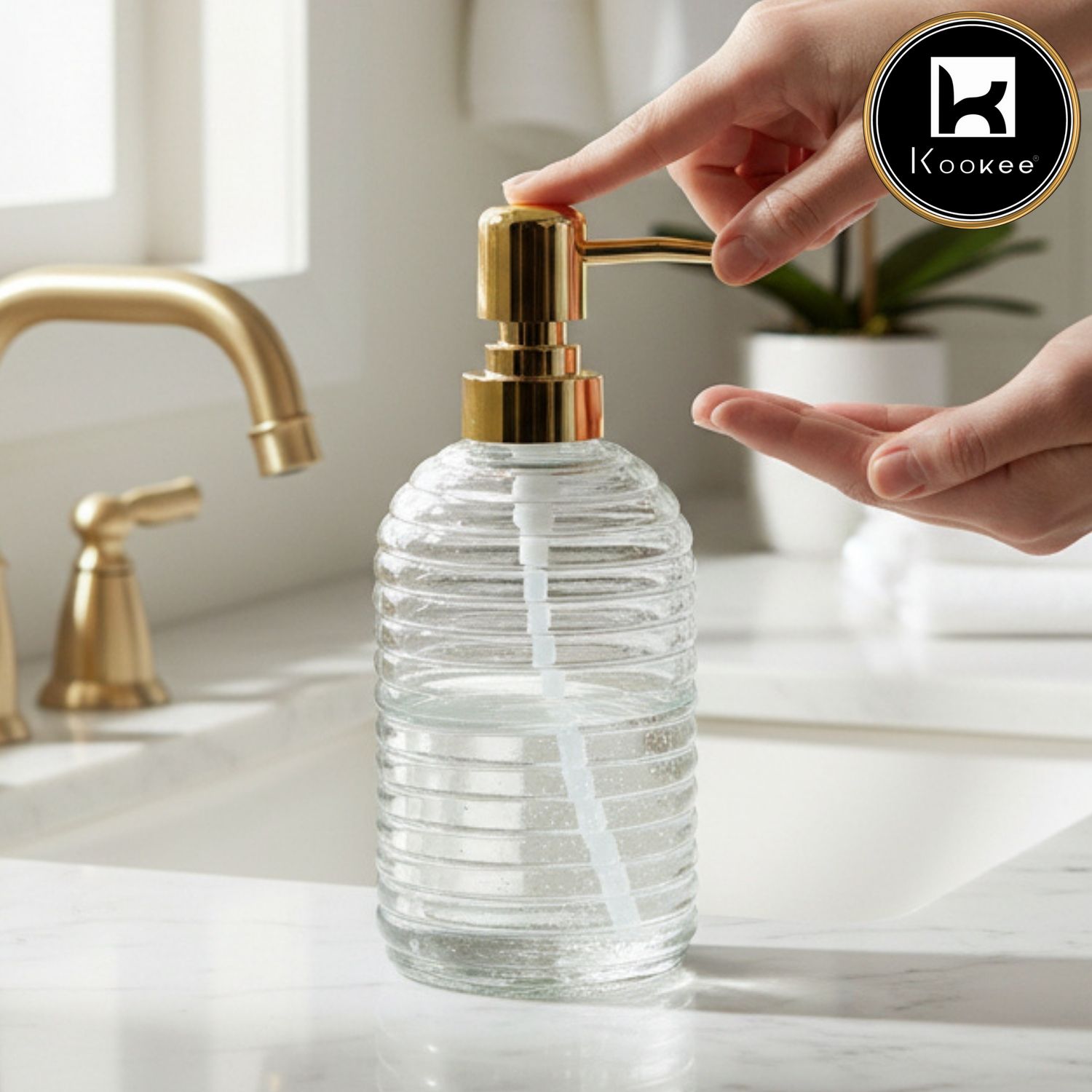 Glass Soap Dispenser for handwash for Bathroom, Transparent (Set of 1) (11592)