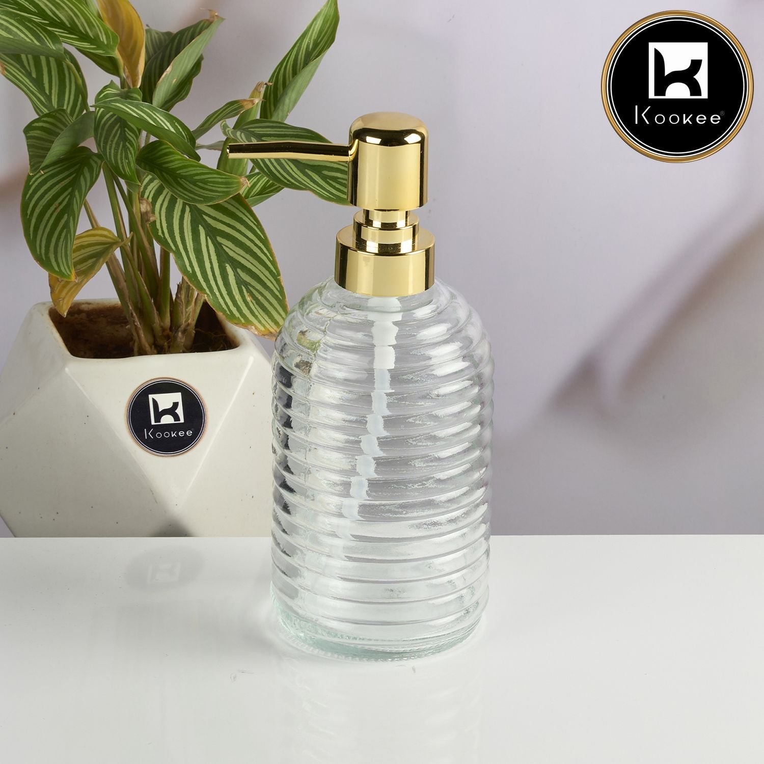 Kookee Glass Soap Dispenser for handwash for Bathroom, Transparent (Set of 1) (11592)