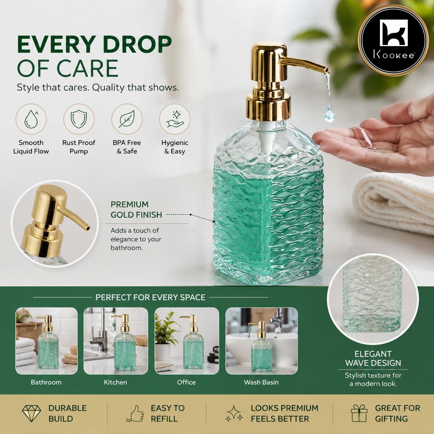 Kookee Glass Soap Dispensers, Transparent, ART11593