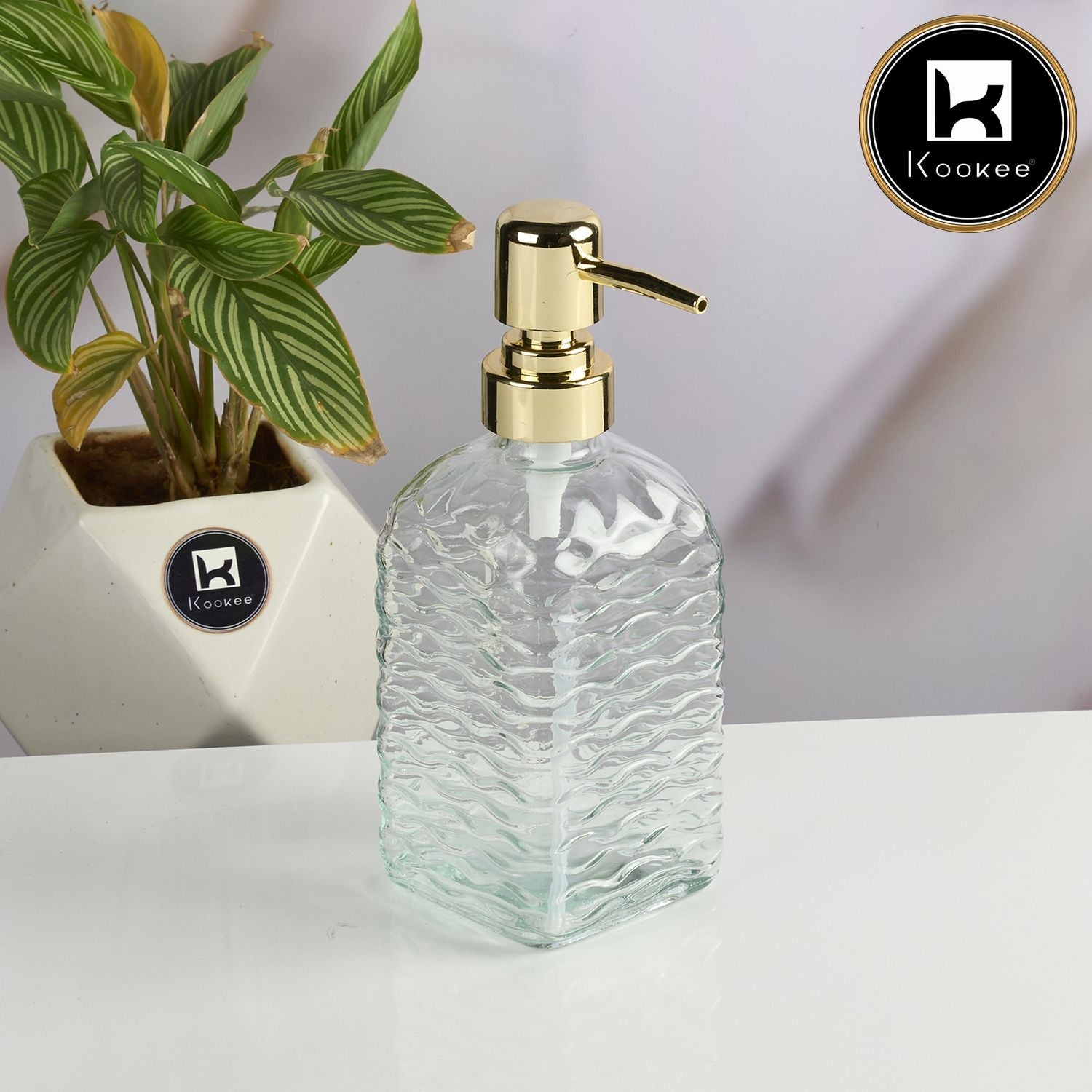Kookee Glass Soap Dispenser for handwash for Bathroom, Transparent (Set of 1) (11593)