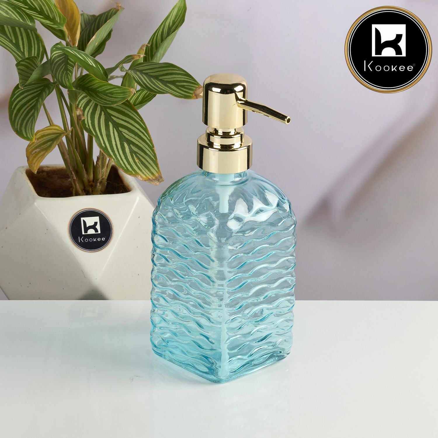 Kookee Glass Soap Dispenser for handwash, Blue (Set of 1) (11594)