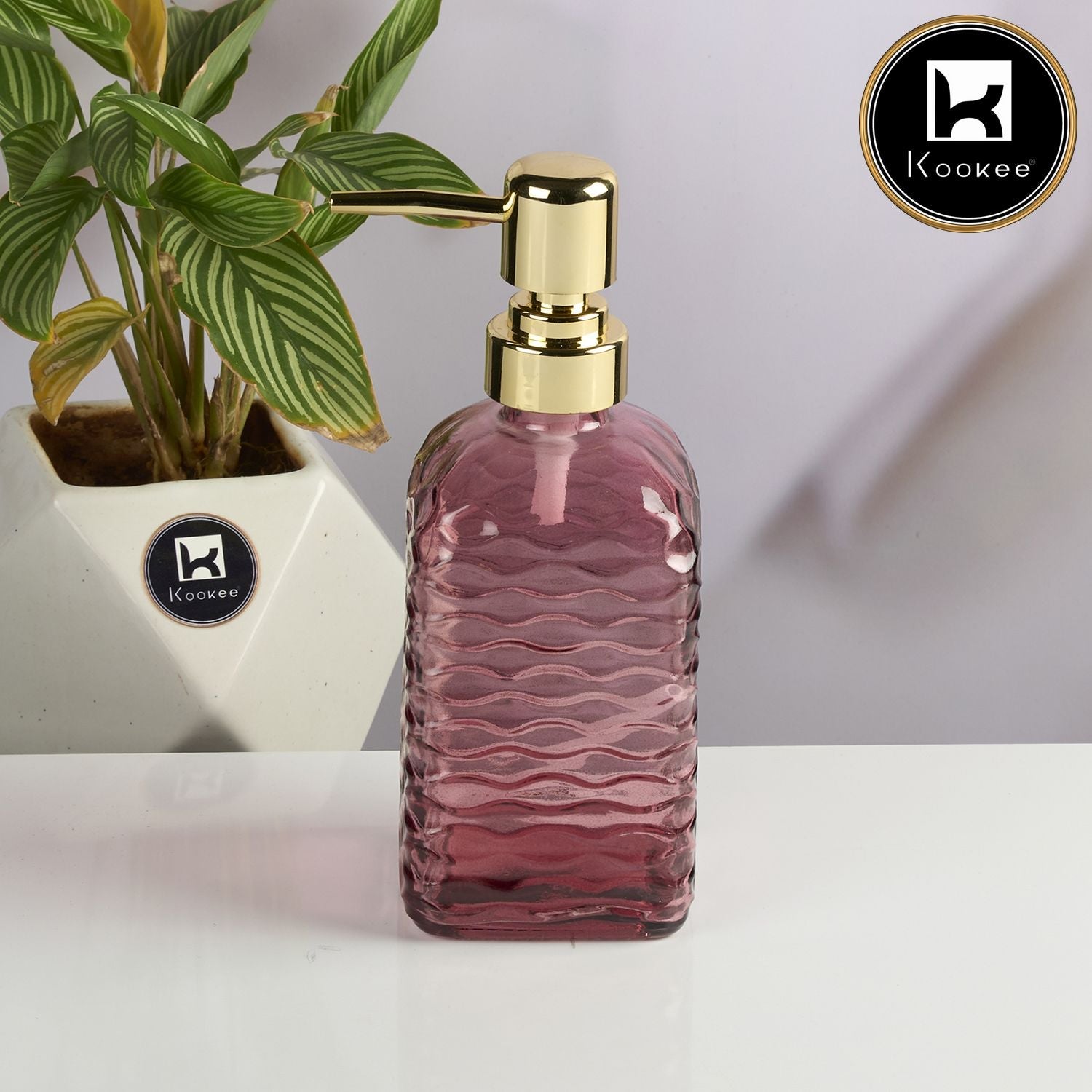 Glass Soap Dispenser for handwash, Pink (Set of 1) (11595)