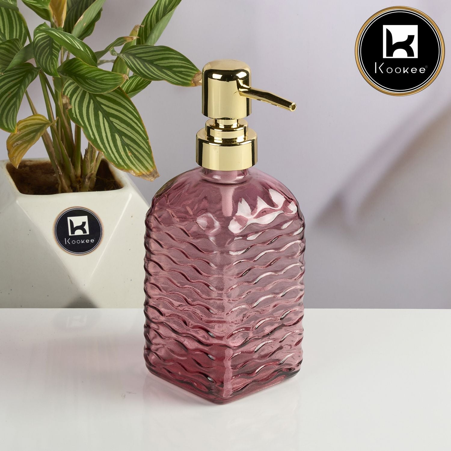 Kookee Glass Soap Dispenser for handwash, Pink (Set of 1) (11595)