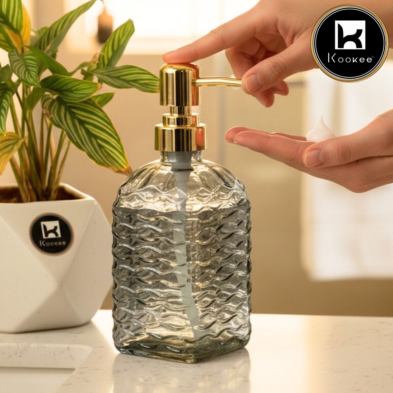 Kookee Glass Soap Dispensers, Grey, ART11596