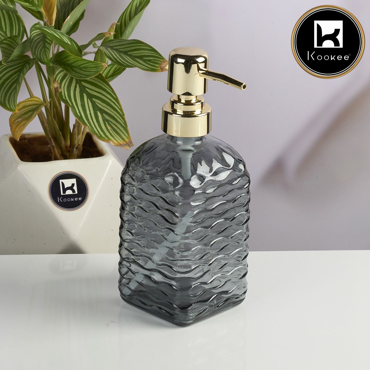 Kookee Glass Soap Dispenser for handwash, Grey (Set of 1) (11596)