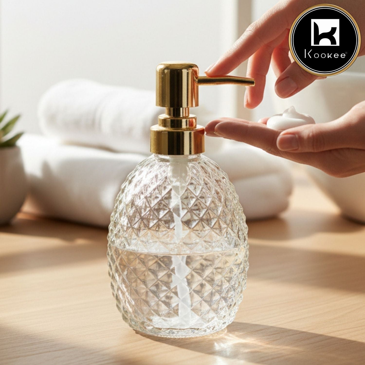 Glass Soap Dispenser for handwash for Bathroom, Transparent (Set of 1) (11597)