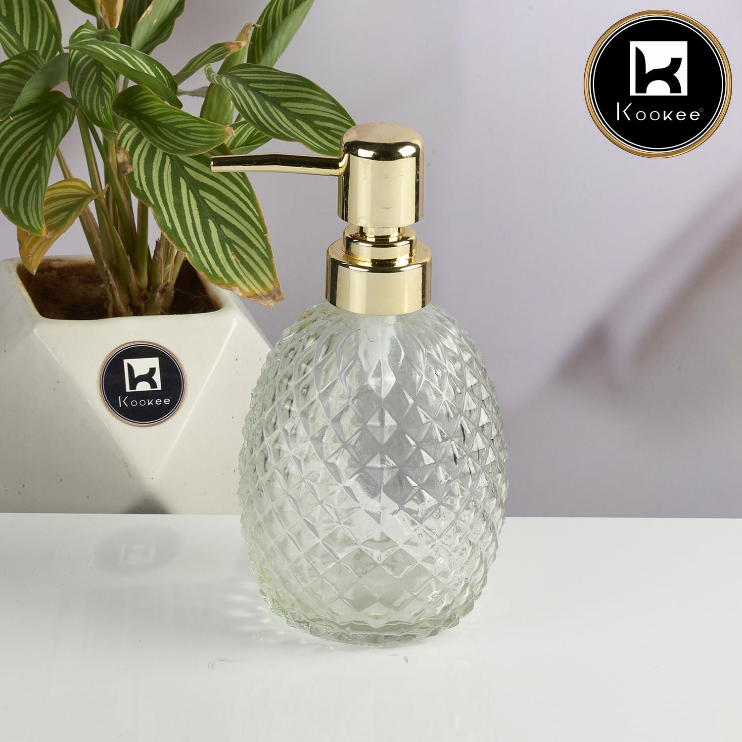 Kookee Glass Soap Dispenser for handwash for Bathroom, Transparent (Set of 1) (11597)