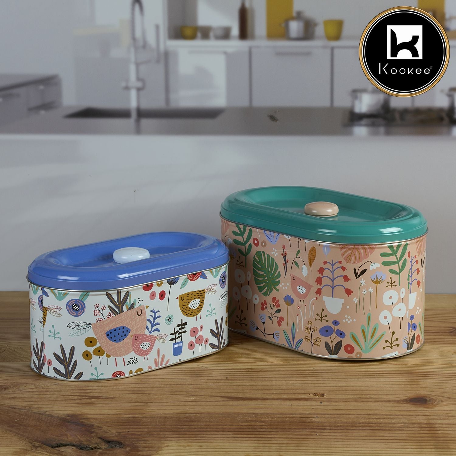 Kookee Tin Boxes Set of 2, Cookie, Biscuit and Snack Storage Tins (11598)