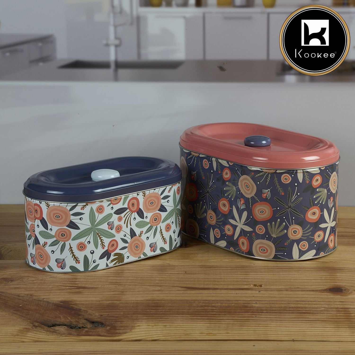 Kookee Tin Boxes Set of 2, Cookie, Biscuit and Snack Storage Tins (11600)